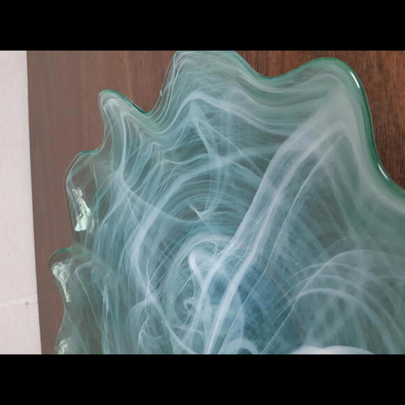 Glass Platter Swirl Bowl Dish 13” Scalloped Edge - Picture 5 of 5